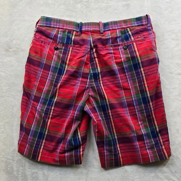 RLX Ralph Lauren Golf Shorts Mens 34 Red Multi Plaid Cotton Blend Performance - Picture 5 of 8